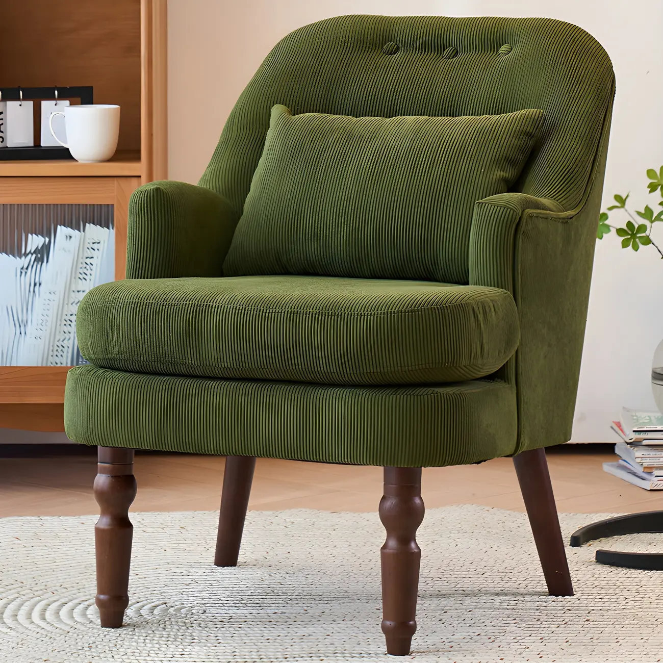 Modern Green Corduroy Accent Chair with Arm Image - 1 | homeyfad