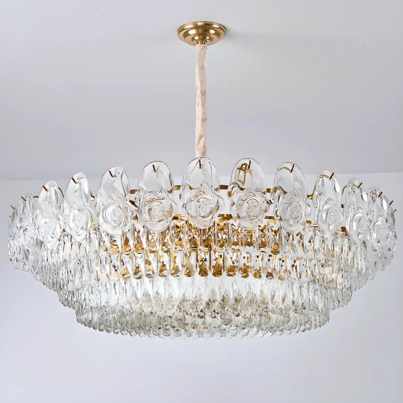 Modern Luxury Crystal Chandeliers with Glassy Shade Image - 8