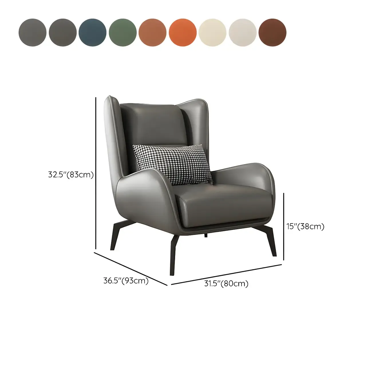 Modern Beige Leather Accent Chair with One Pillow #size