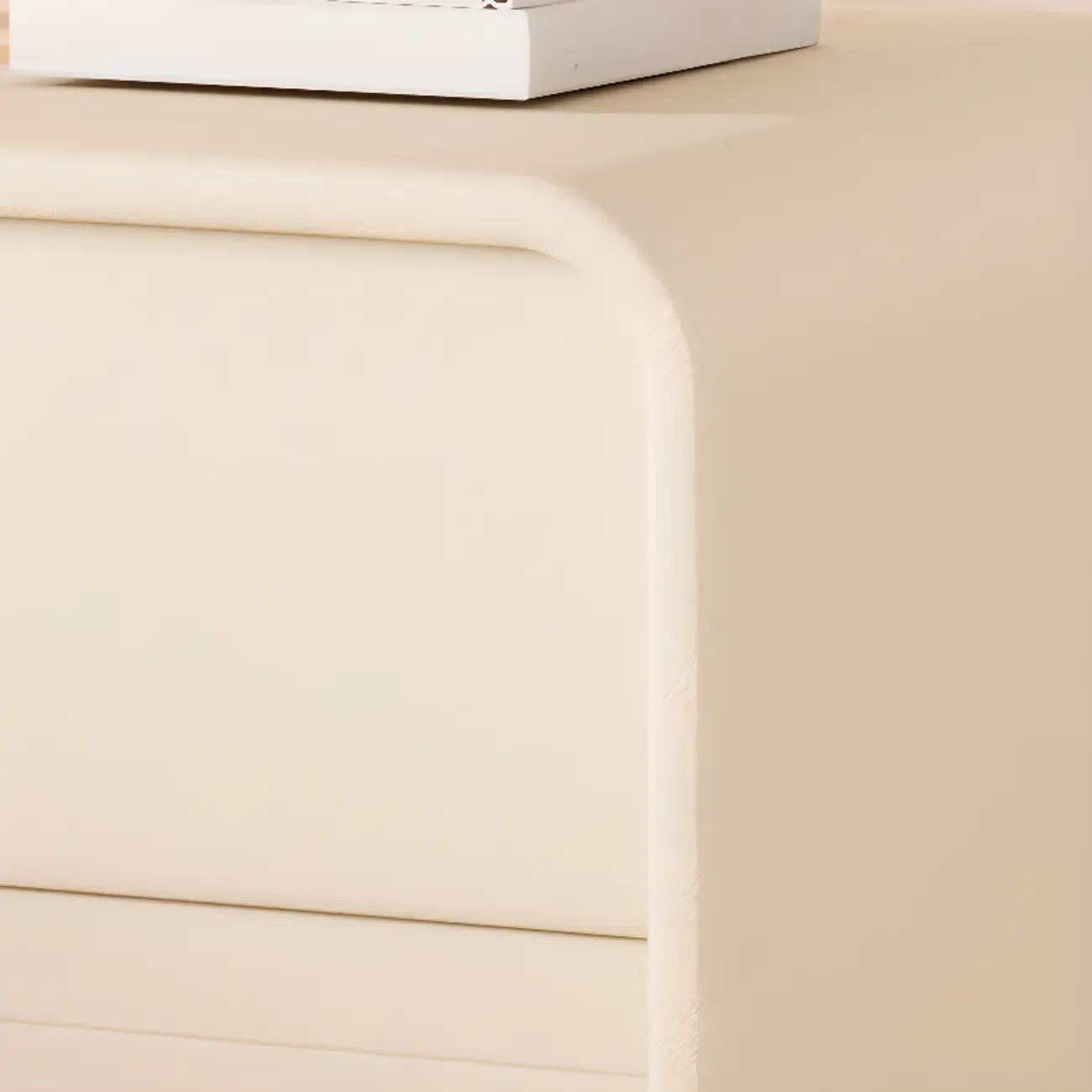 Simplistic Beige Faux Leather Bedside Table with Drawers Storage Image - 4
