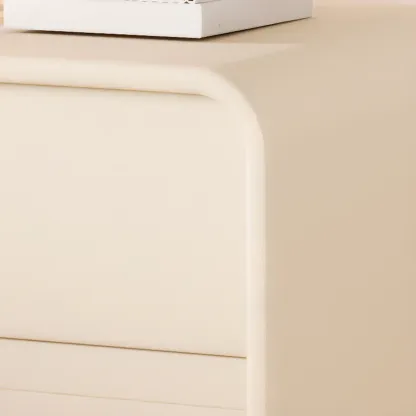 Simplistic Beige Faux Leather Bedside Table with Drawers Storage Image - 4