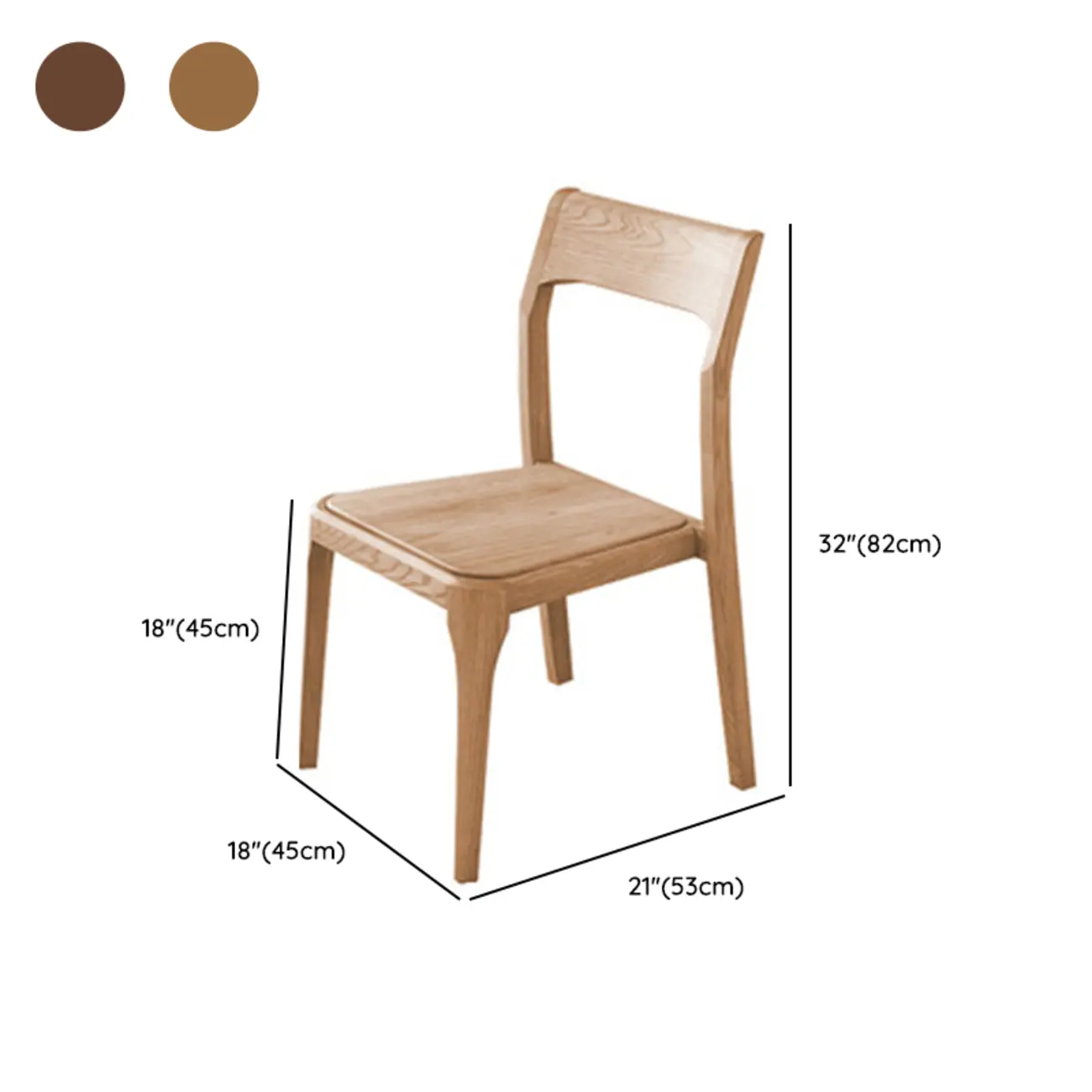 Natural Scandinavian Wooden Open Back Armless Dining Chair #size