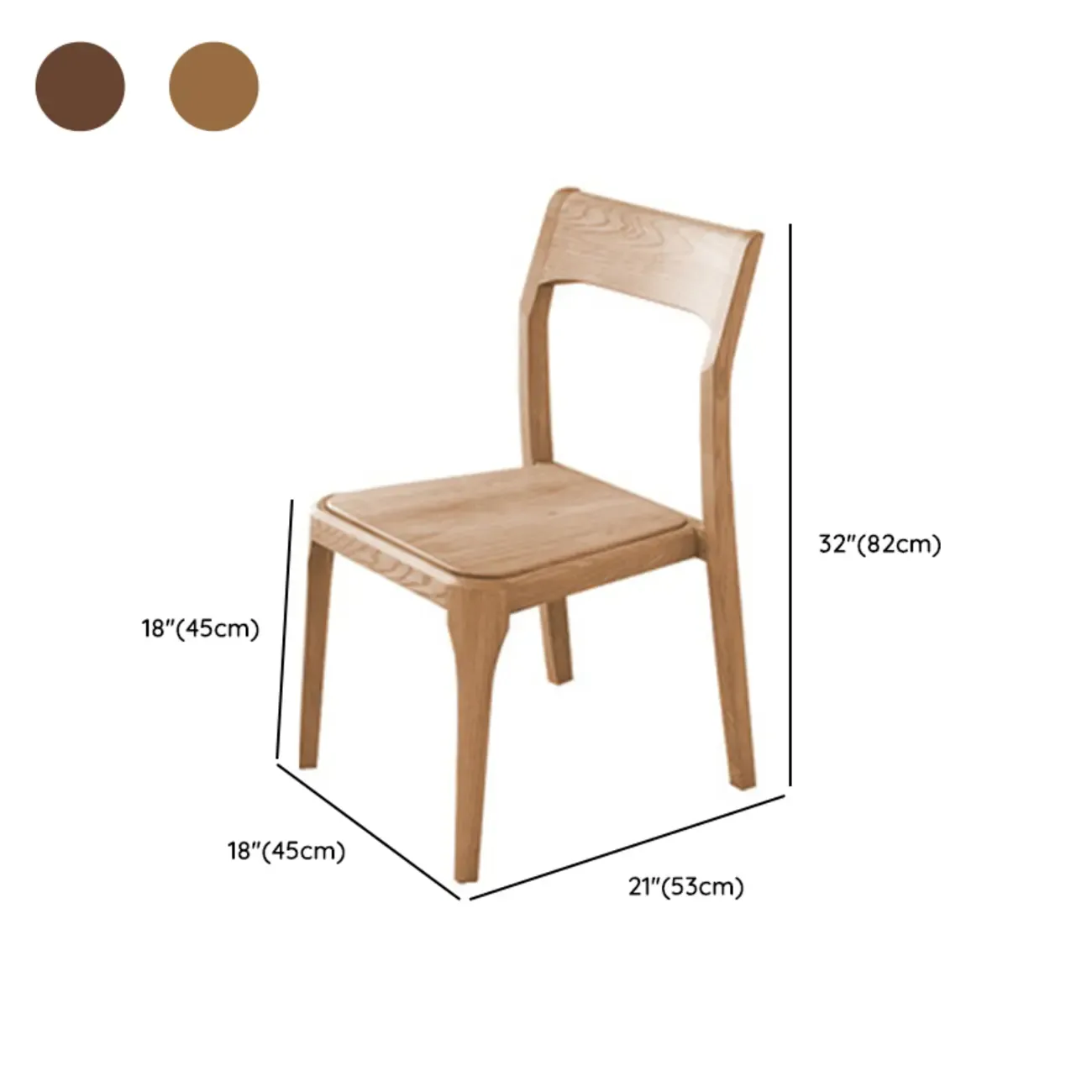 Natural Scandinavian Wooden Open Back Armless Dining Chair #size