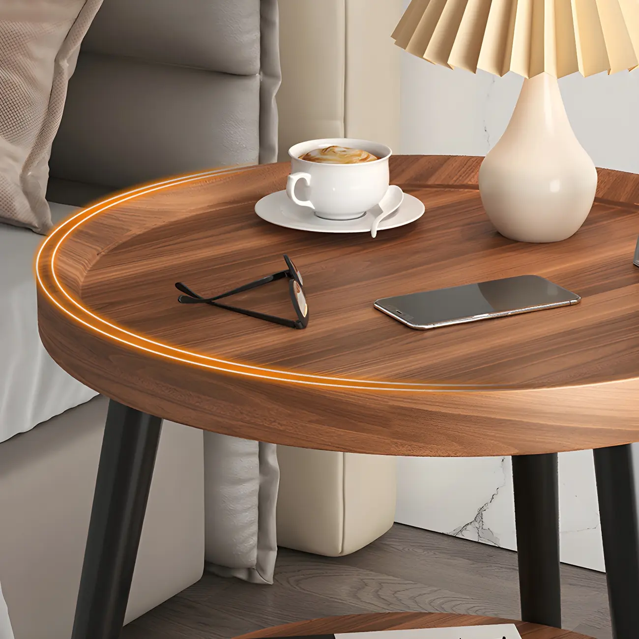 Natural Wooden Round Bedside Table with Open Storage Image - 14 | homeyfad