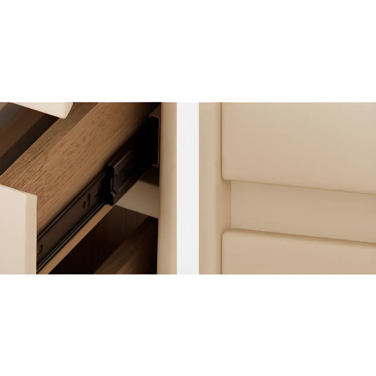 Simplistic Beige Faux Leather Bedside Table with Drawers Storage Image - 6