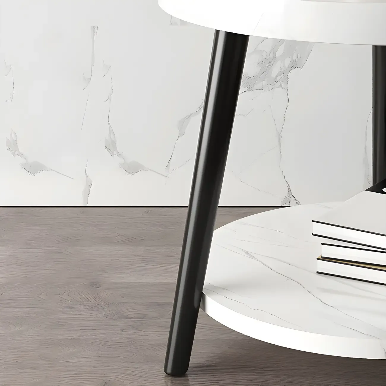 Natural Wooden Round Bedside Table with Open Storage Image - 15