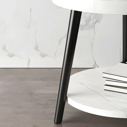 Natural Wooden Round Bedside Table with Open Storage Image - 15