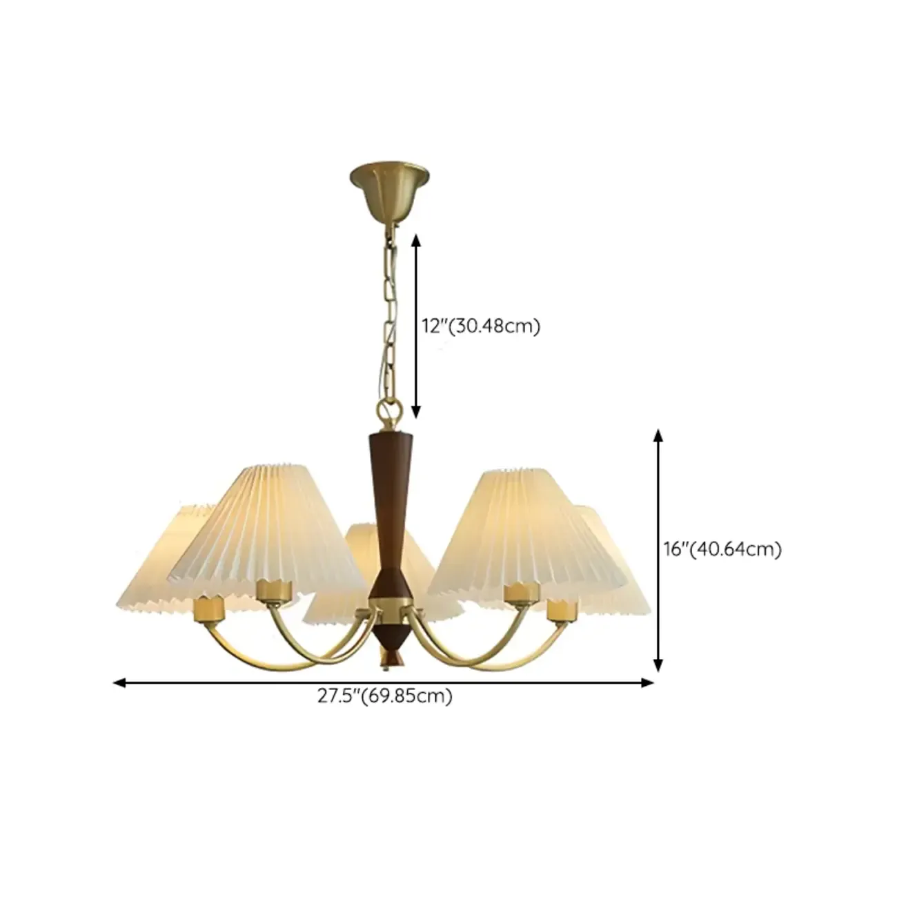 Vintage Brass Fabric Chandelier with Beige Pleated Shades Image - 12