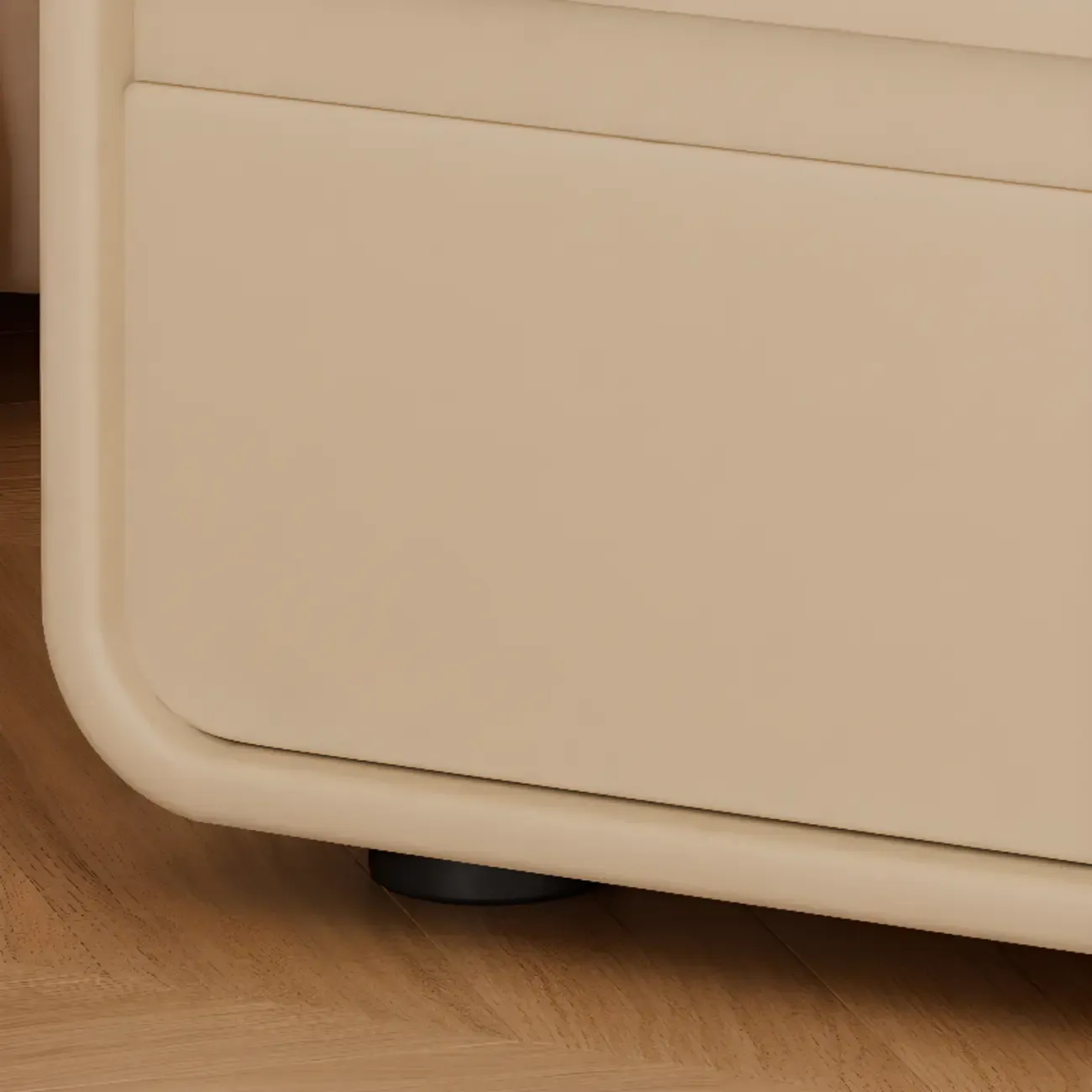 Simplistic Beige Faux Leather Bedside Table with Drawers Storage Image - 8