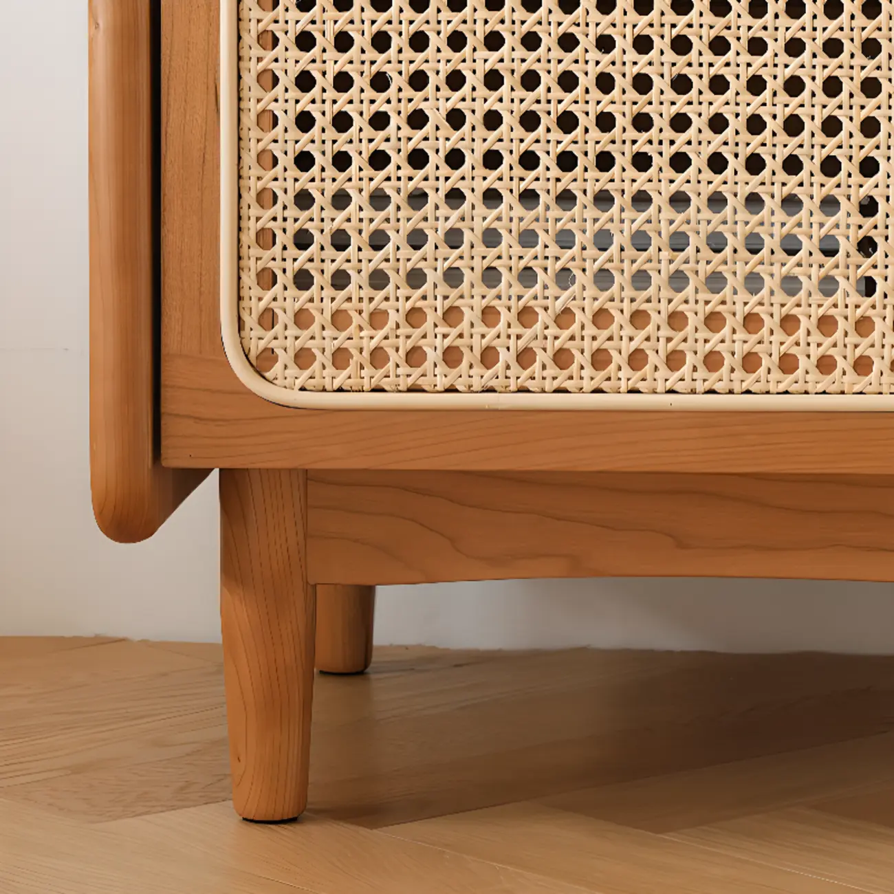 Rustic Wood Bedside Table with Rattan Drawer and Open Storage Image - 7 | homeyfad