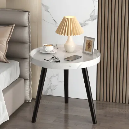 Natural Wooden Round Bedside Table with Open Storage Image - 17