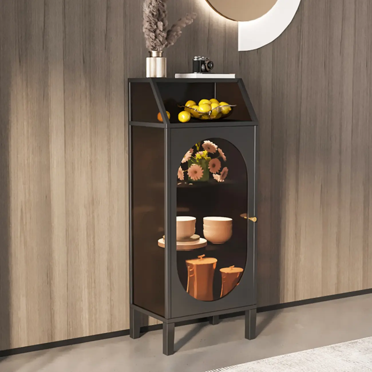 Classic Metal Glass Freestanding Display Cabinet for Dining Room Image - 2 | homeyfad