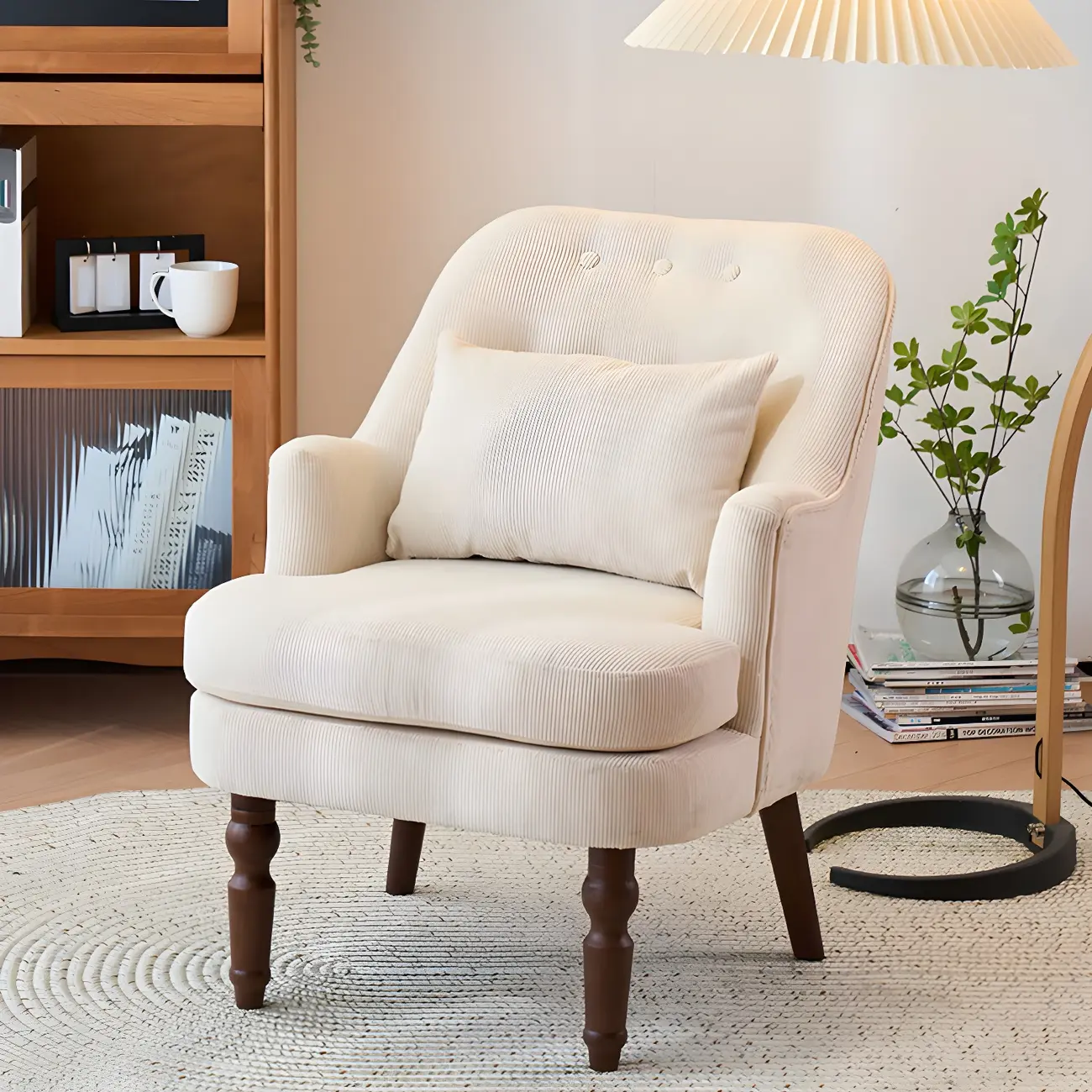 Modern Green Corduroy Accent Chair with Arm Image - 7 | homeyfad