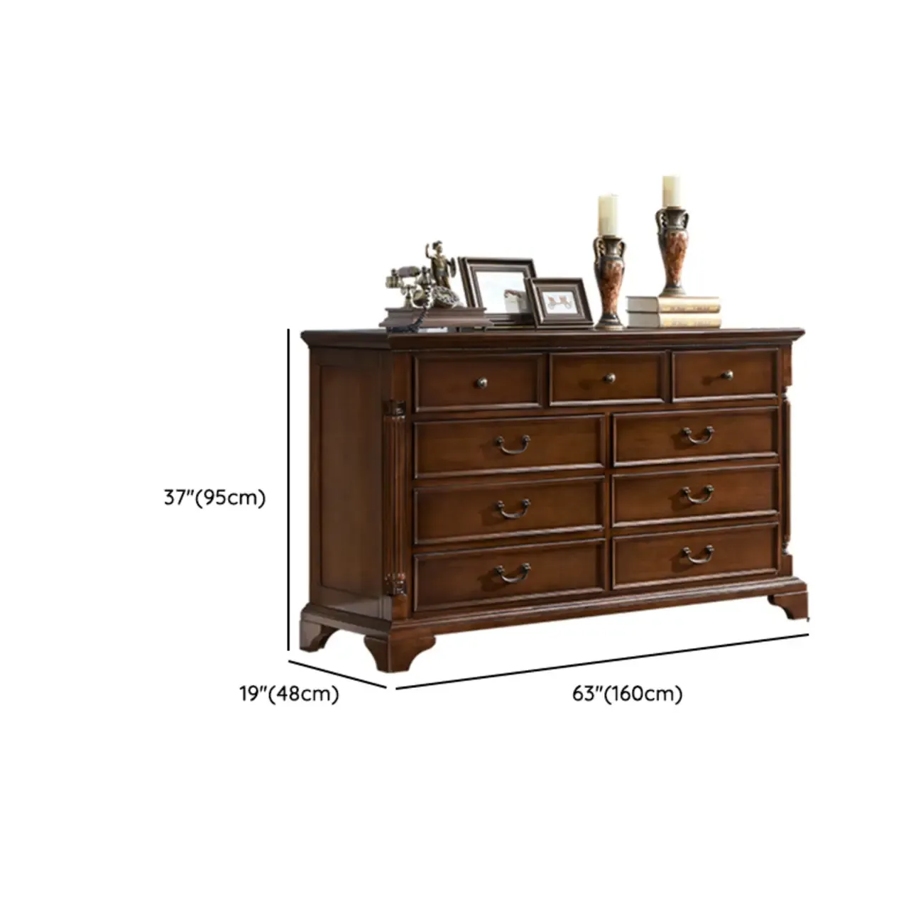 Traditional Brown Wood Dressers with 9-Drawers for Office Image - 12