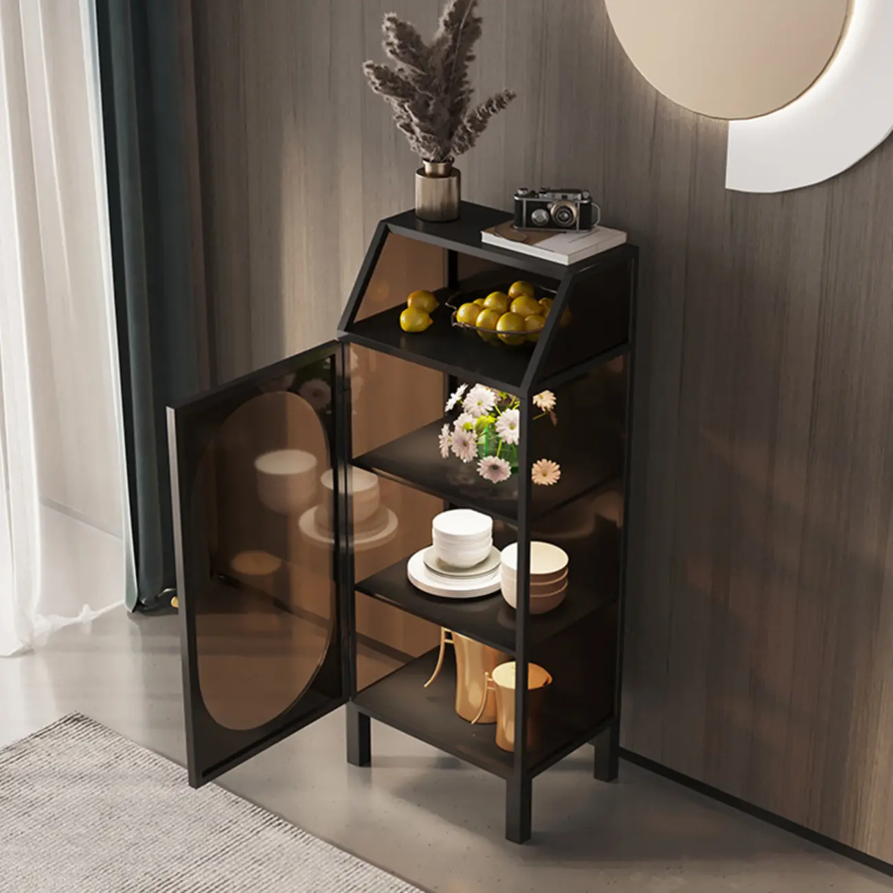 Classic Metal Glass Freestanding Display Cabinet for Dining Room Image - 3 | homeyfad