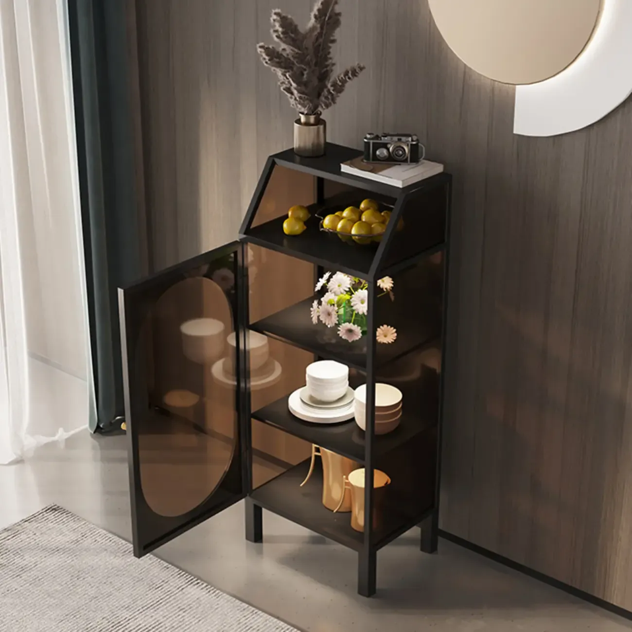 Classic Metal Glass Freestanding Display Cabinet for Dining Room Image - 3