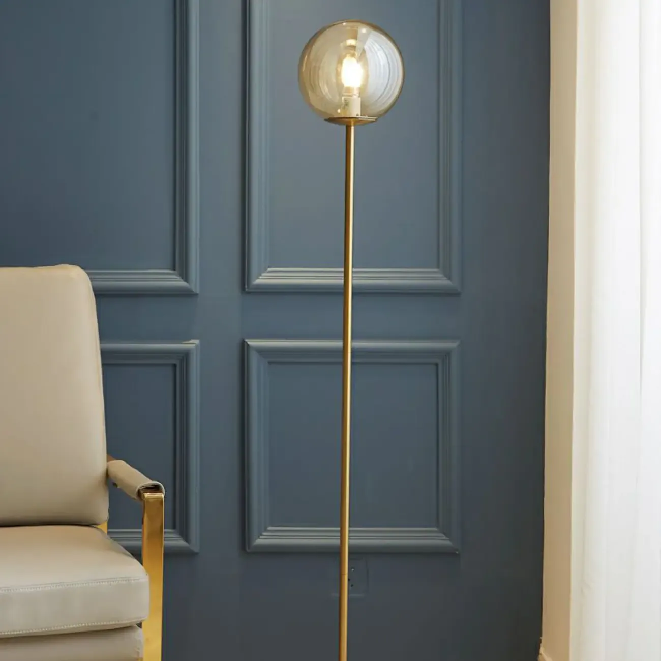 Minimalist Gold Floor Lamp with Glass Shade and Marble Base Image - 9