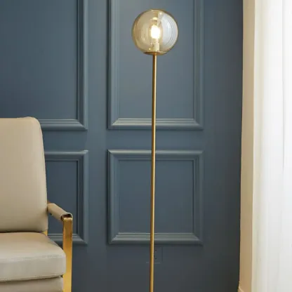 Minimalist Gold Floor Lamp with Glass Shade and Marble Base Image - 9