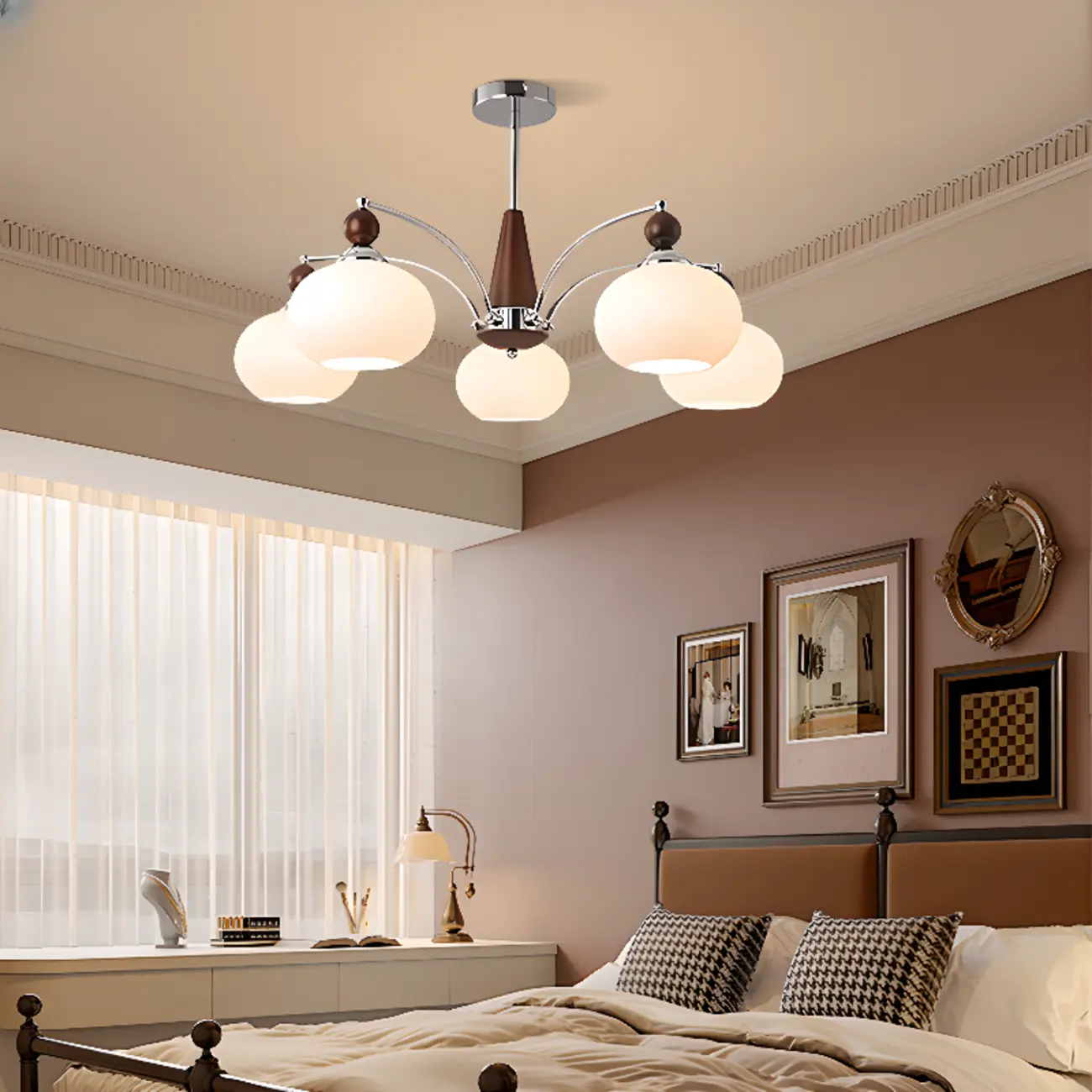White Globe Chandelier with Glass Shades for Bedroom Image - 1 | homeyfad