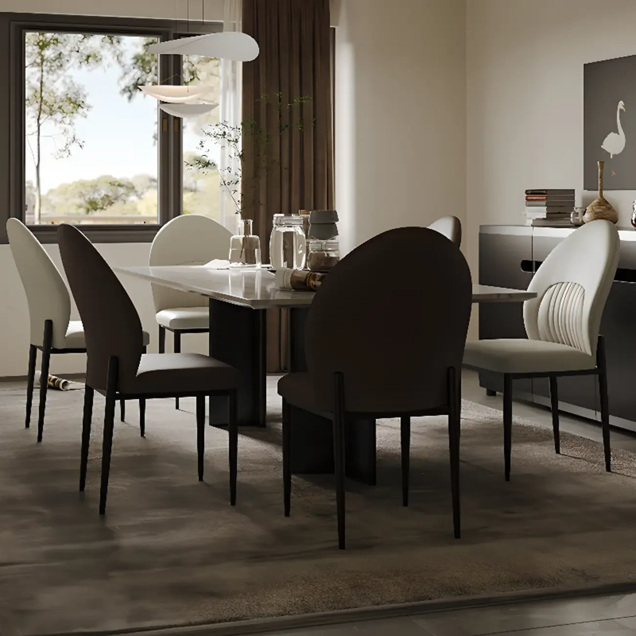 Modern Oval Back Faux Leather Armless Dining Chair Image - 4