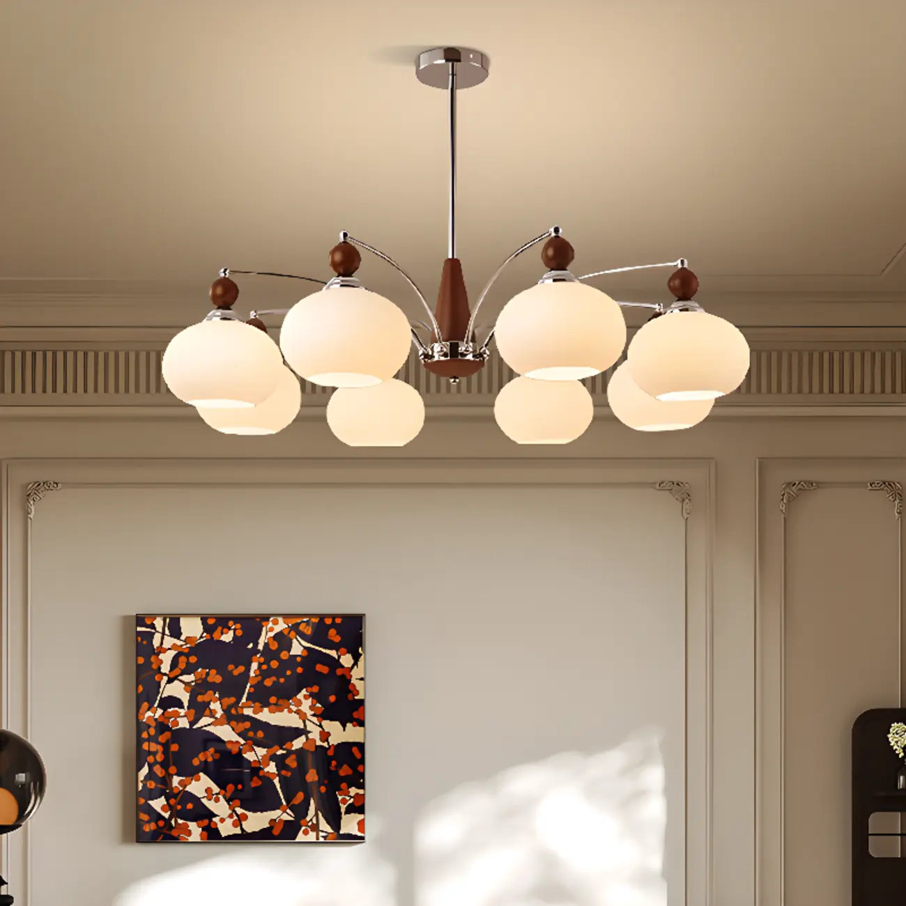 White Globe Chandelier with Glass Shades for Bedroom Image - 4 | homeyfad