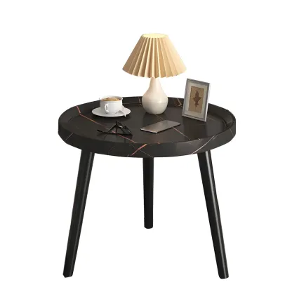 Natural Wooden Round Bedside Table with Open Storage Image - 22