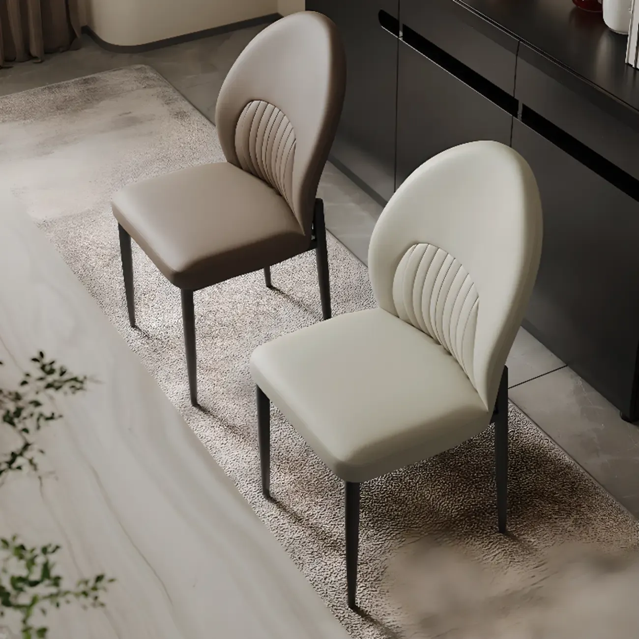 Modern Oval Back Faux Leather Armless Dining Chair Image - 6