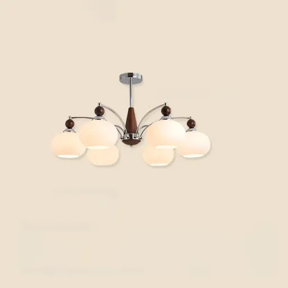 White Globe Chandelier with Glass Shades for Bedroom Image - 5