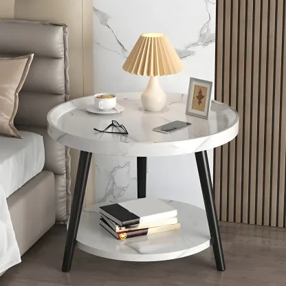 Natural Wooden Round Bedside Table with Open Storage Image - 23