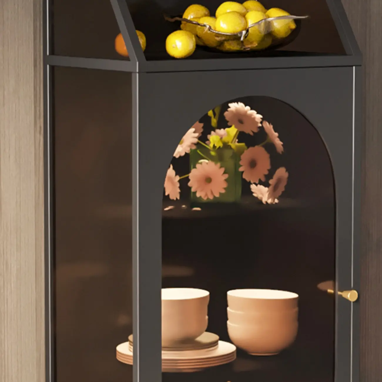 Classic Metal Glass Freestanding Display Cabinet for Dining Room Image - 10 | homeyfad