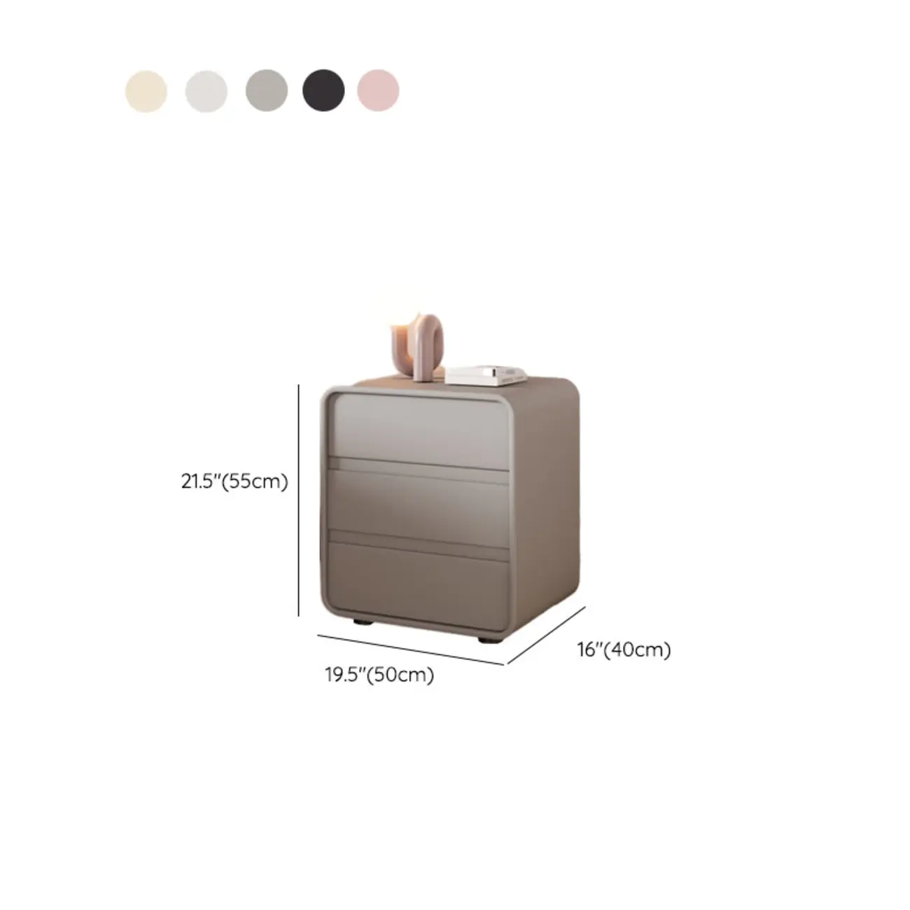 Simplistic Beige Faux Leather Bedside Table with Drawers Storage Image - 17 | homeyfad