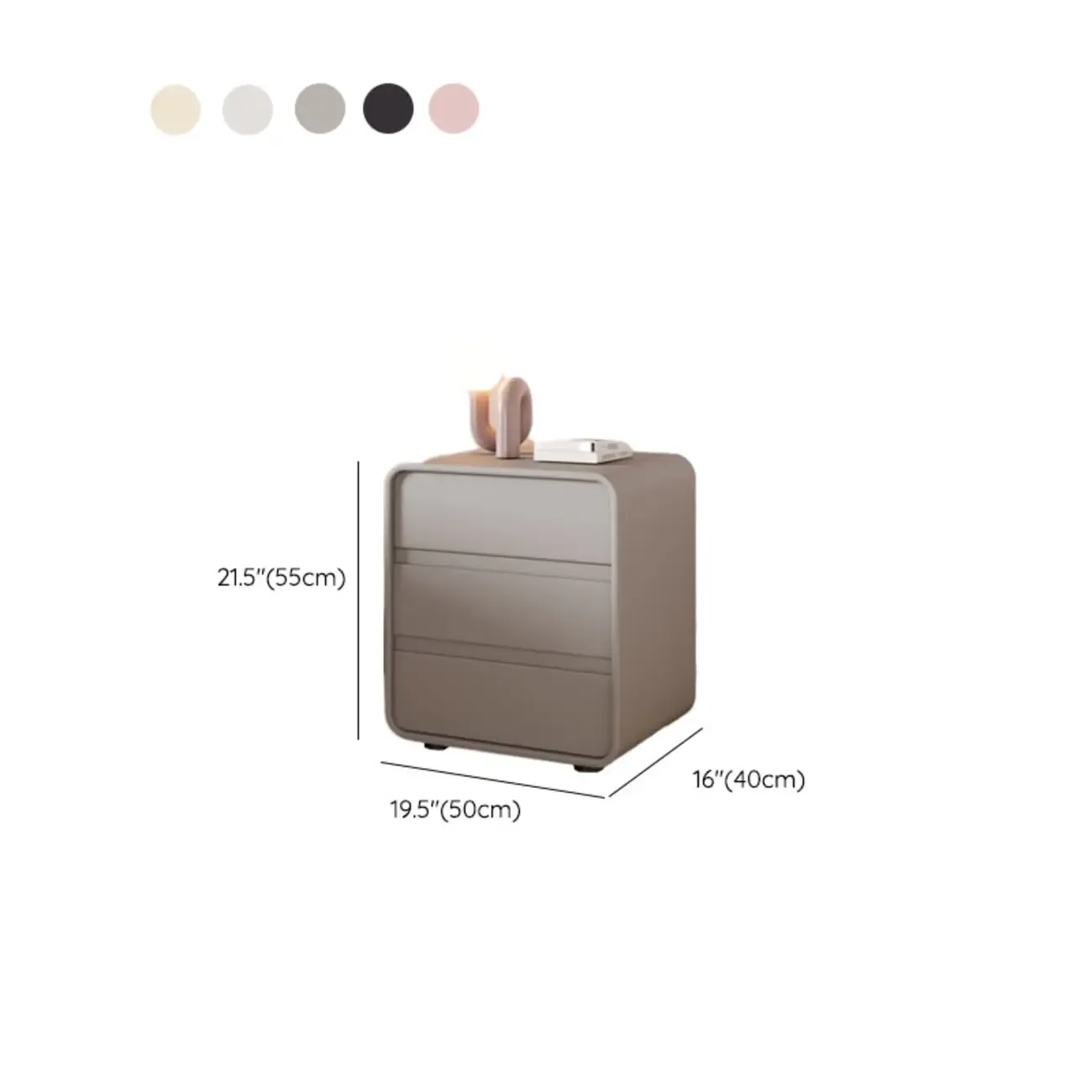 Simplistic Beige Faux Leather Bedside Table with Drawers Storage Image - 17