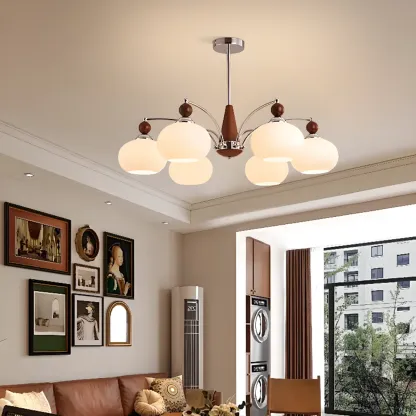 White Globe Chandelier with Glass Shades for Bedroom Image - 6