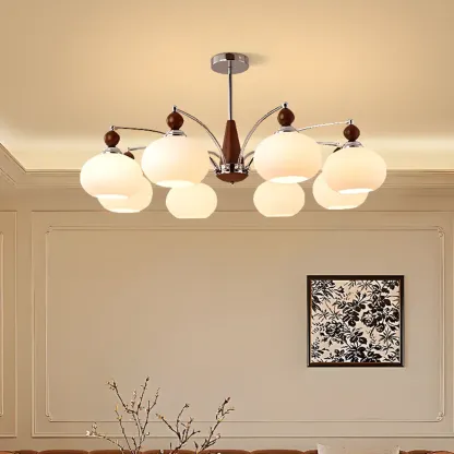 White Globe Chandelier with Glass Shades for Bedroom Image - 8