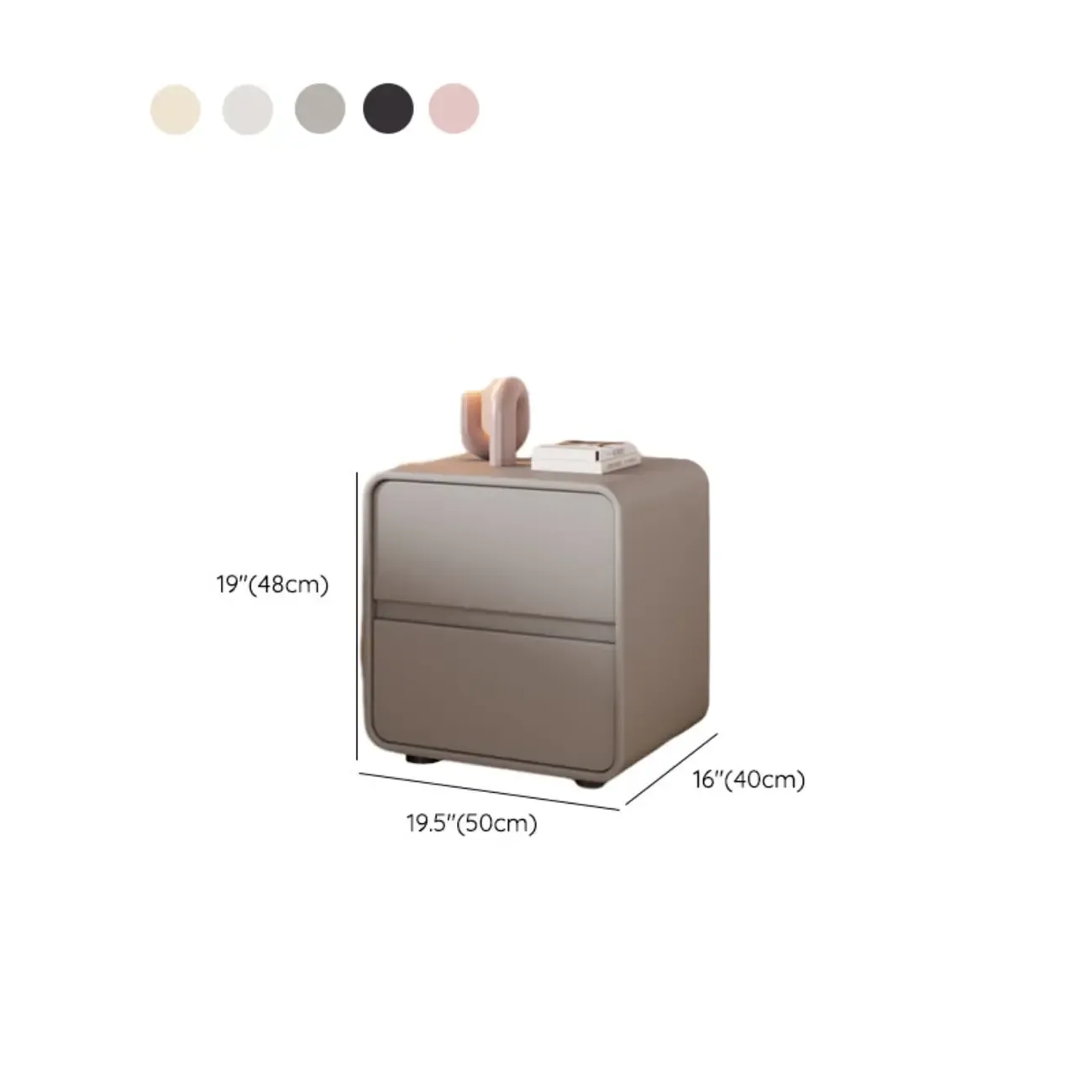 Simplistic Beige Faux Leather Bedside Table with Drawers Storage Image - 20