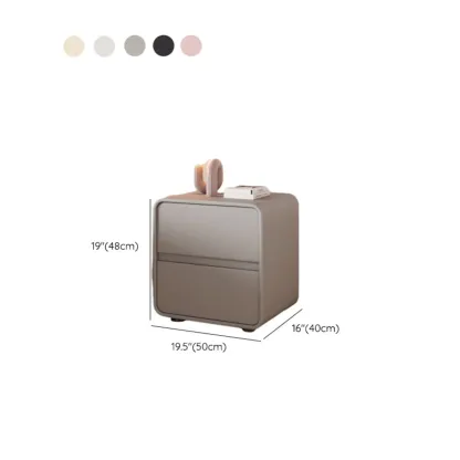 Simplistic Beige Faux Leather Bedside Table with Drawers Storage Image - 20
