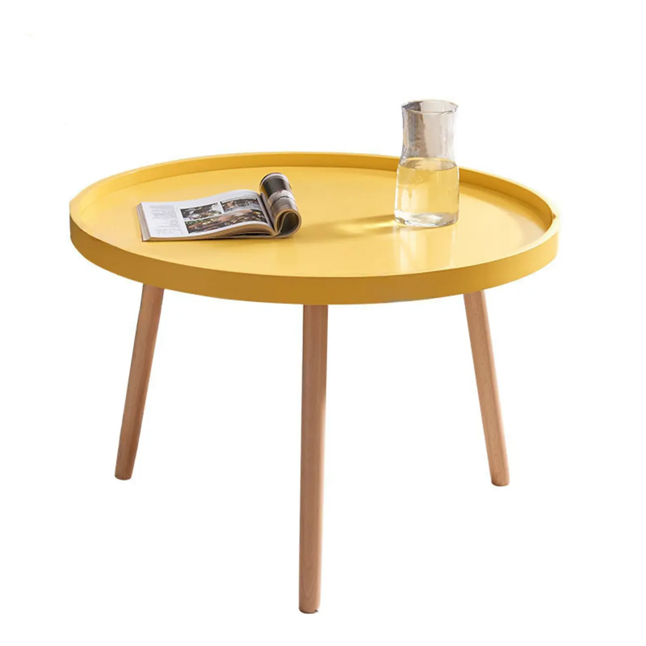 Modern Round Waterproof Coffee Table with Wood Three Leg Image - 3 | homeyfad