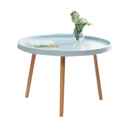 Modern Round Waterproof Coffee Table with Wood Three Leg Image - 7
