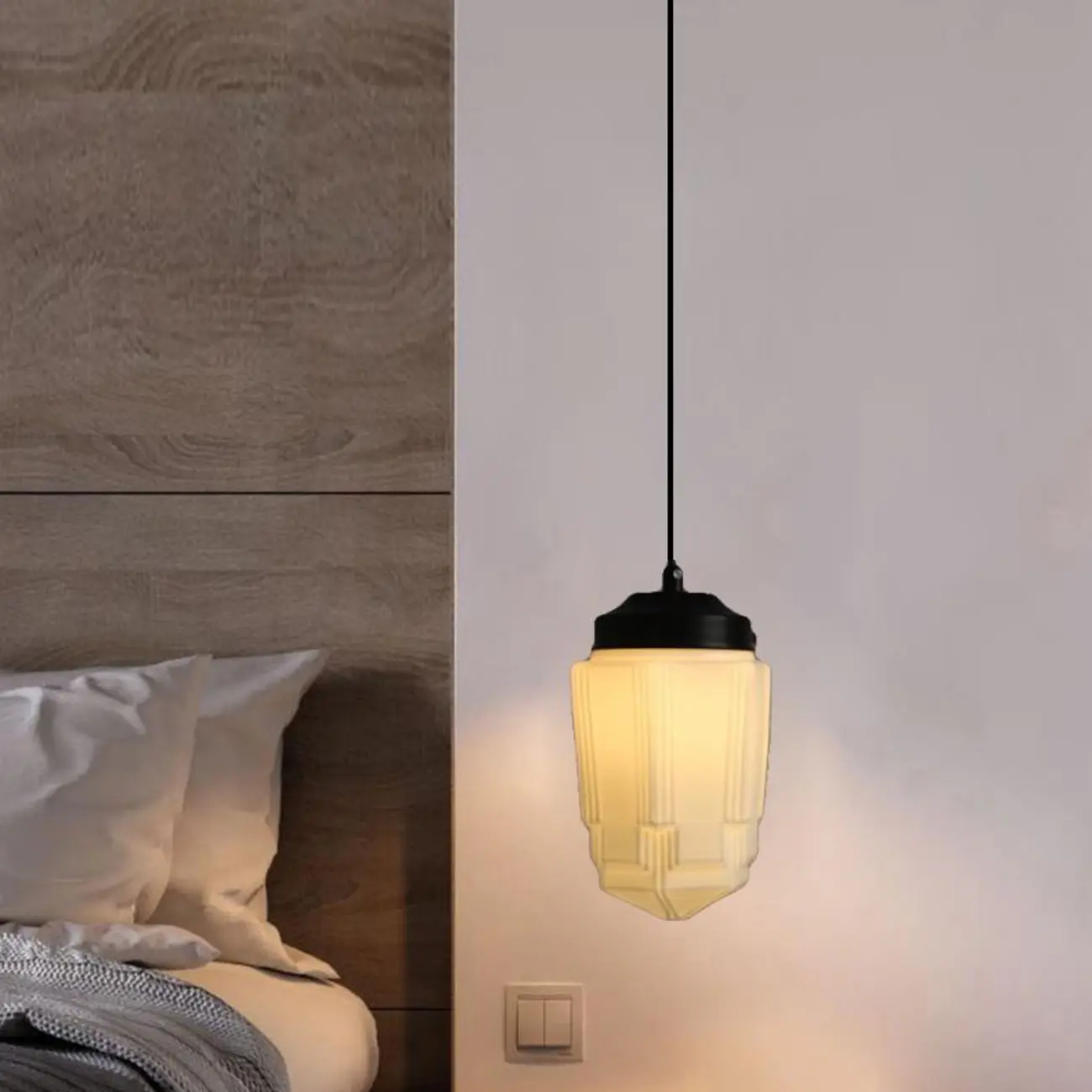 Modern Frosted Glass LED bedside pendant lamp in Hazelnut Tone Image - 1 | homeyfad
