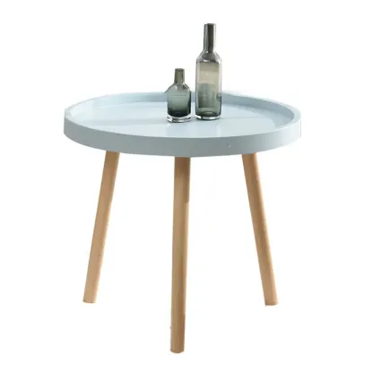 Modern Round Waterproof Coffee Table with Wood Three Leg Image - 9
