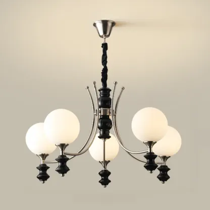 Vintage Black LED Chandelier with Metal and Glass Design Image - 3