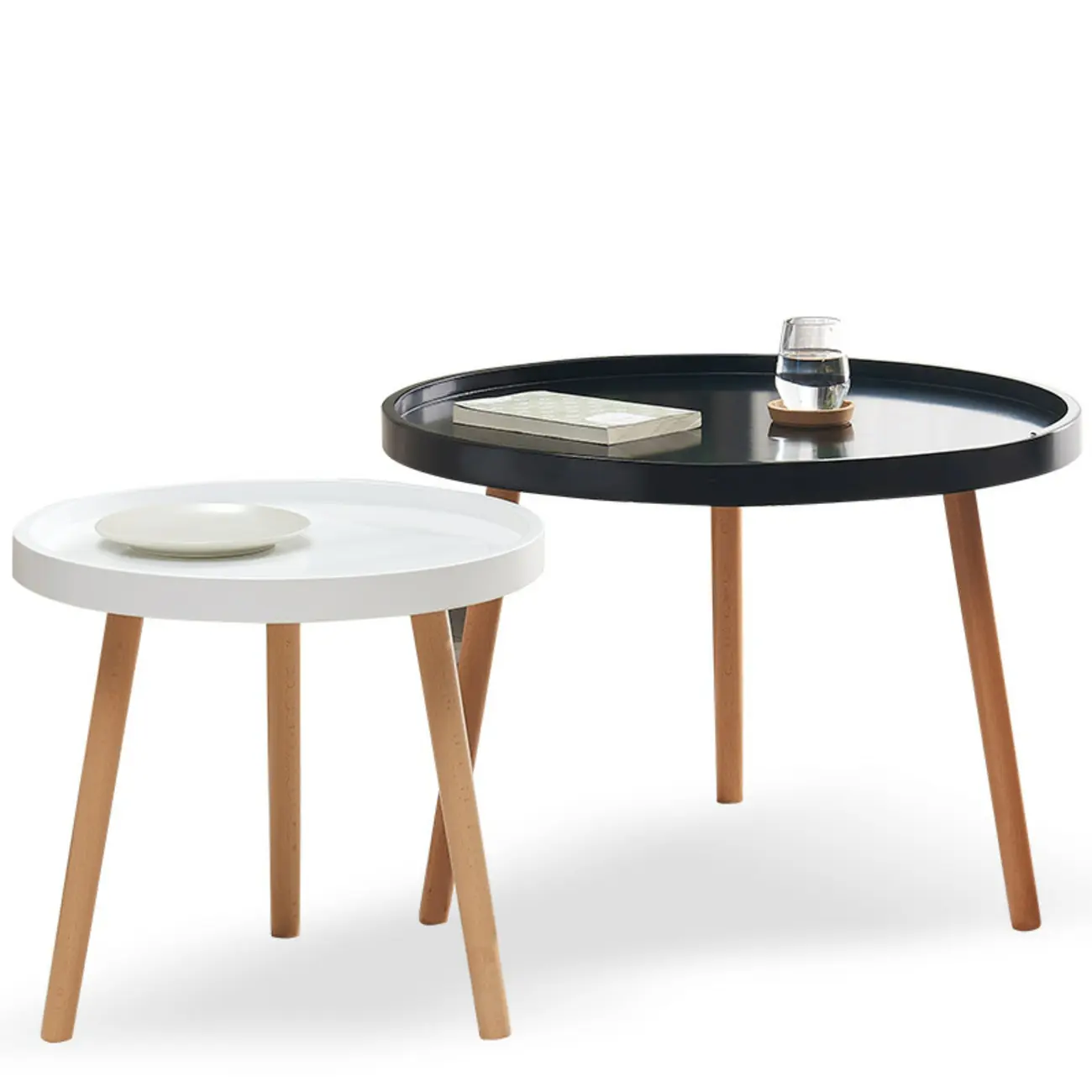 Modern Round Waterproof Coffee Table with Wood Three Leg Image - 10 | homeyfad