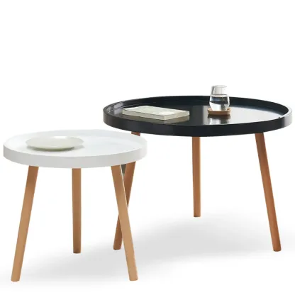Modern Round Waterproof Coffee Table with Wood Three Leg Image - 10