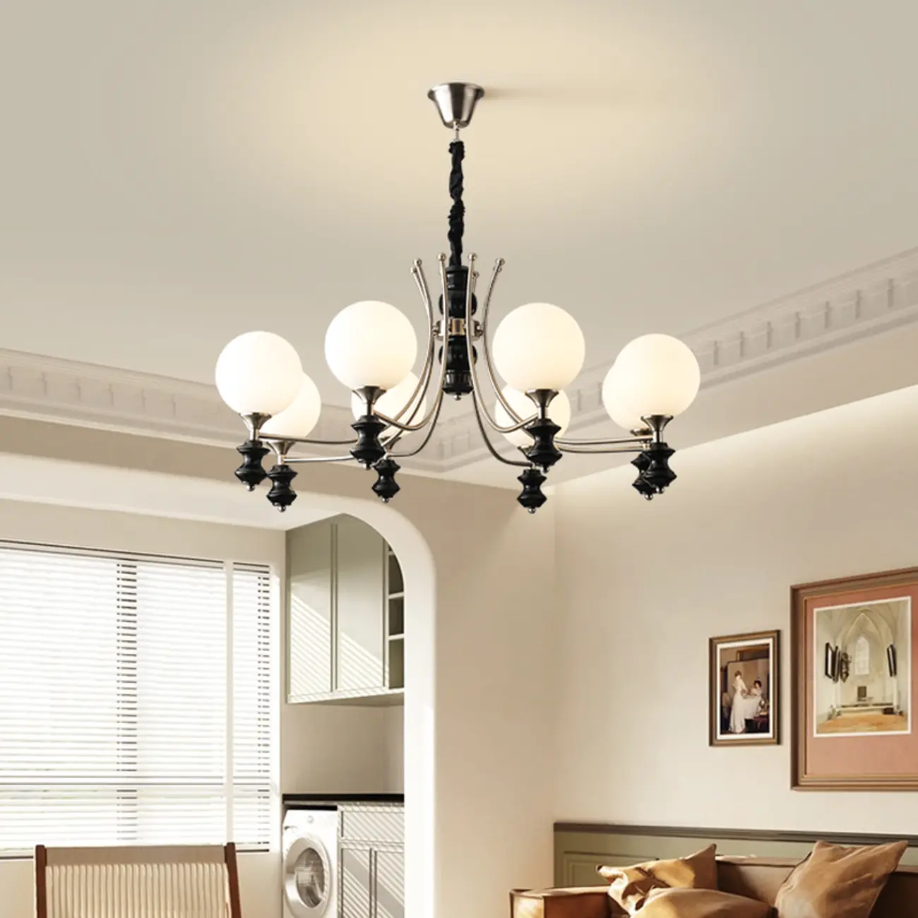 Vintage Black LED Chandelier with Metal and Glass Design Image - 4 | homeyfad