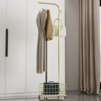 Glam Metal Coat Rack with Shelf and Basket Image - 1