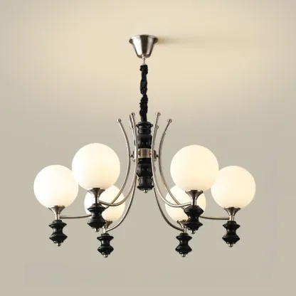 Vintage Black LED Chandelier with Metal and Glass Design Image - 5