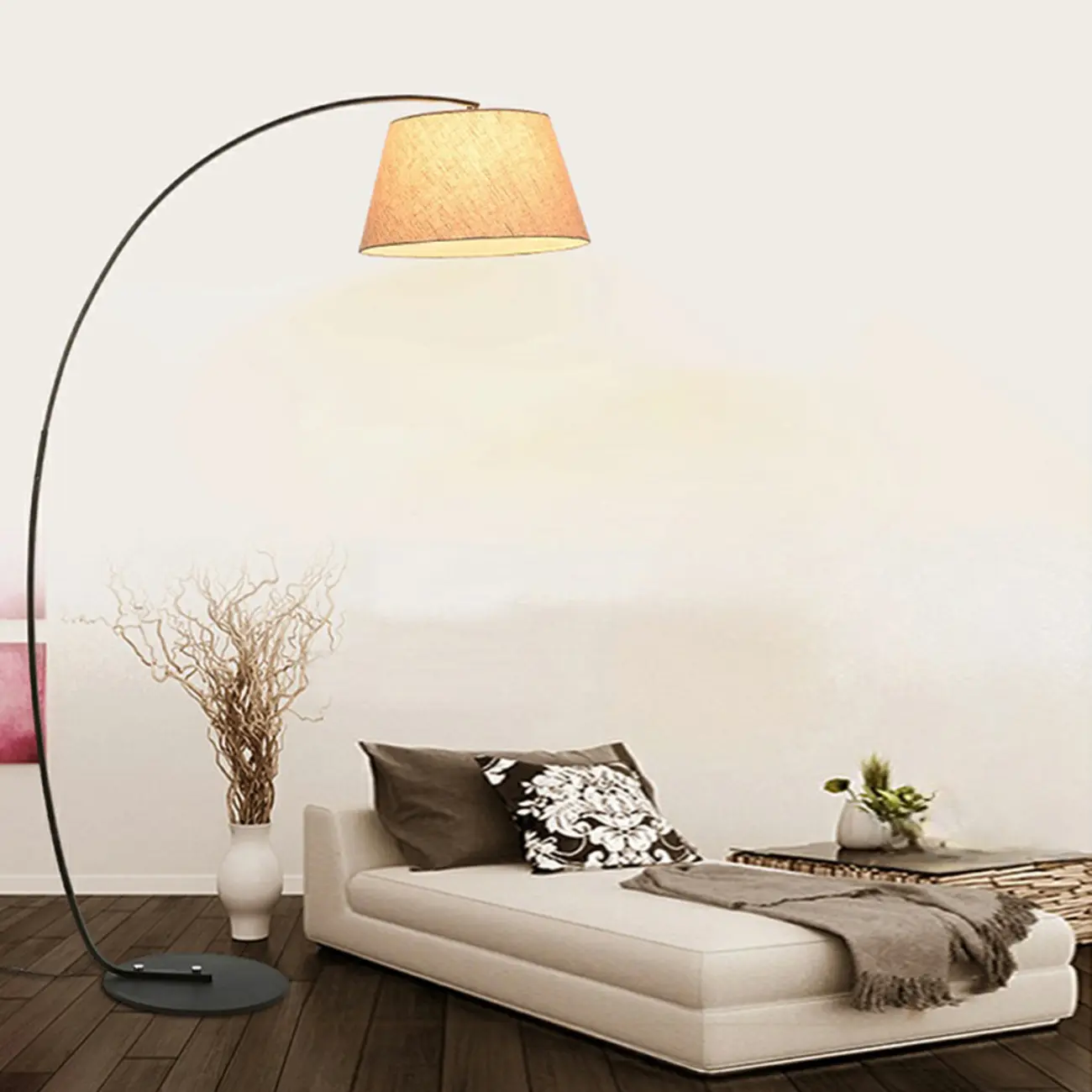 Elegant Arched Floor Lamp with White Fabric Shade for Decor Image - 3 | homeyfad