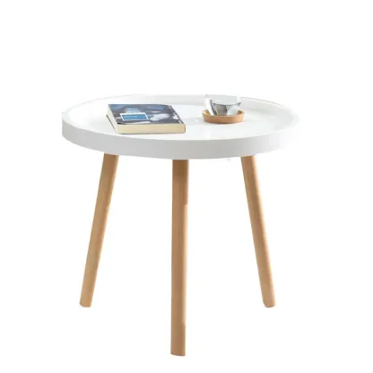 Modern Round Waterproof Coffee Table with Wood Three Leg Image - 13