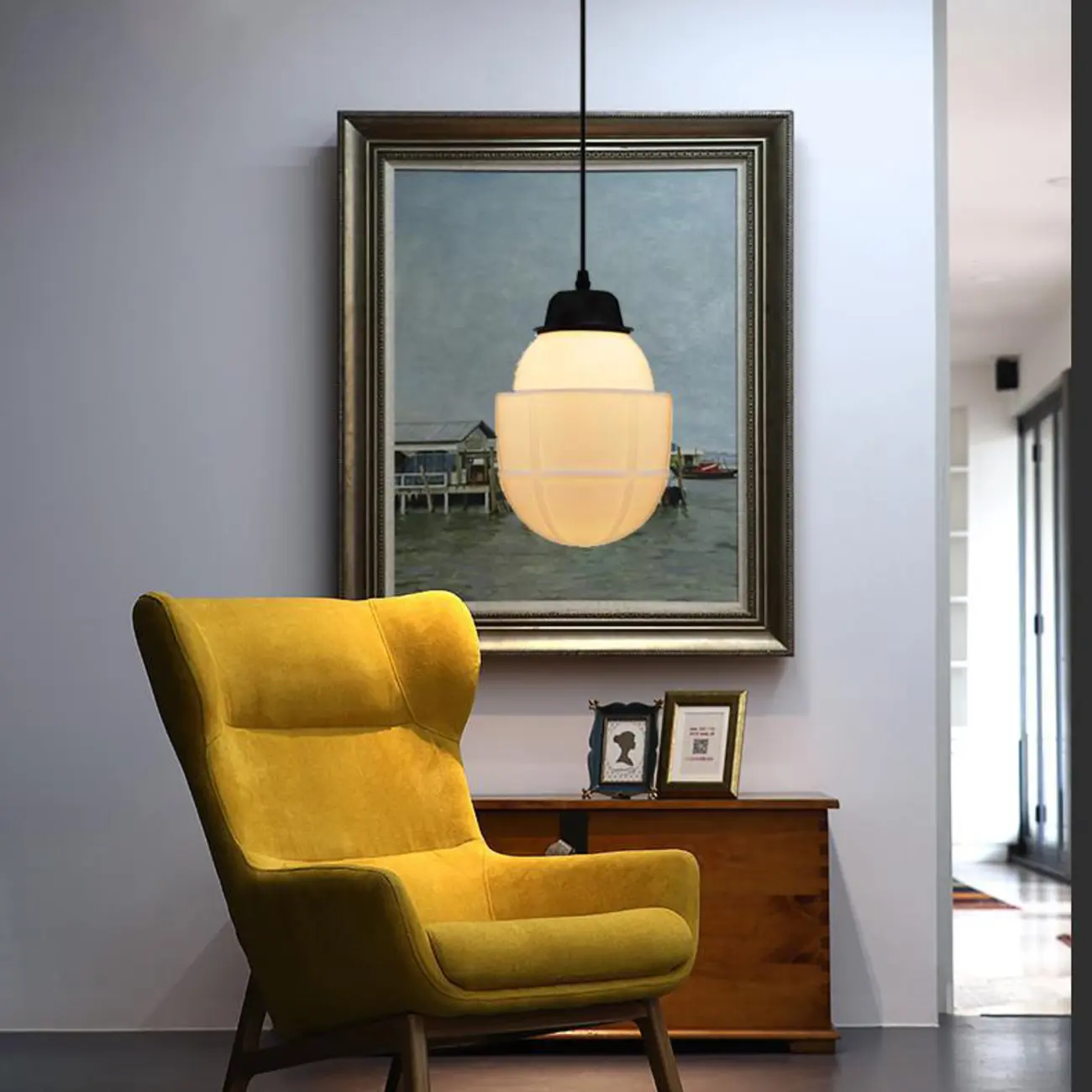 Modern Frosted Glass LED bedside pendant lamp in Hazelnut Tone Image - 6 | homeyfad