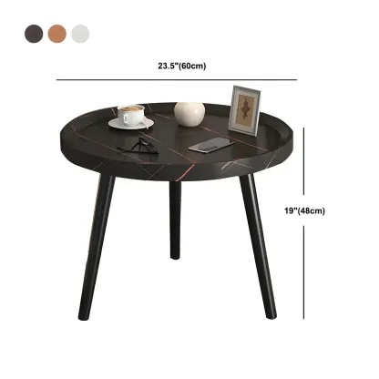 Natural Wooden Round Bedside Table with Open Storage Image - 36